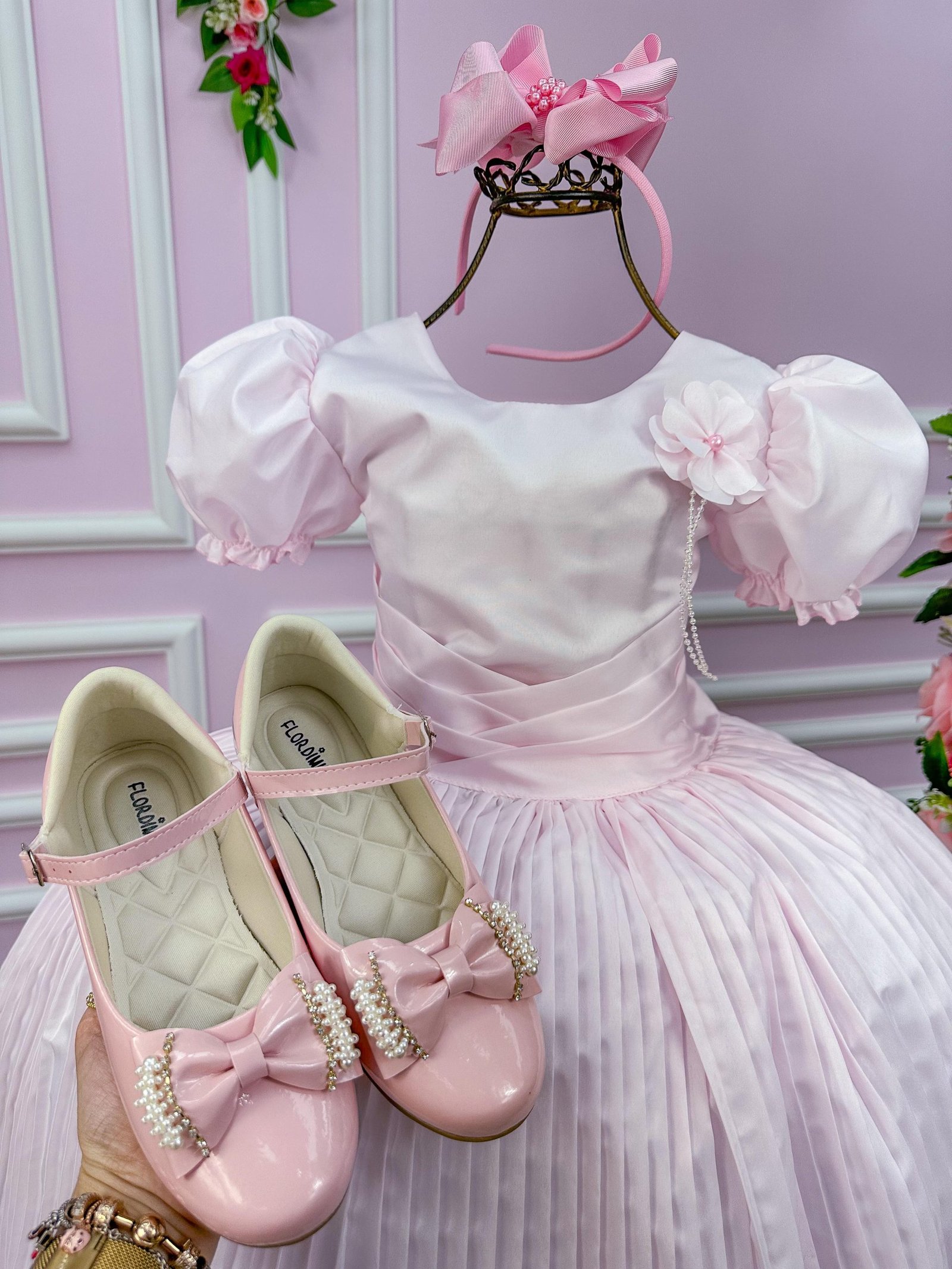 Vestido Lorenzetti Saia Plissada Rosa Bebe - Imagem 2