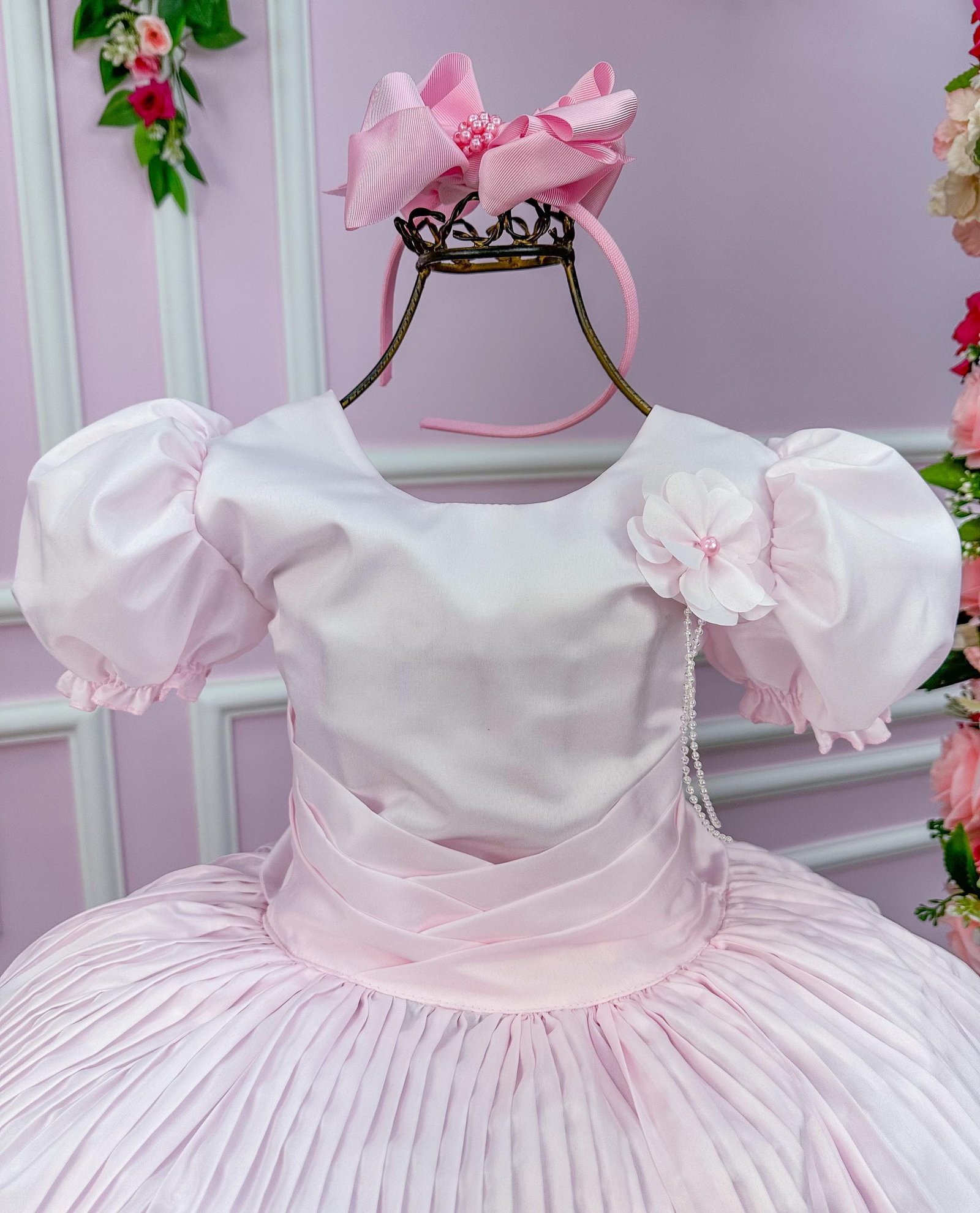 Vestido Lorenzetti Saia Plissada Rosa Bebe - Imagem 3