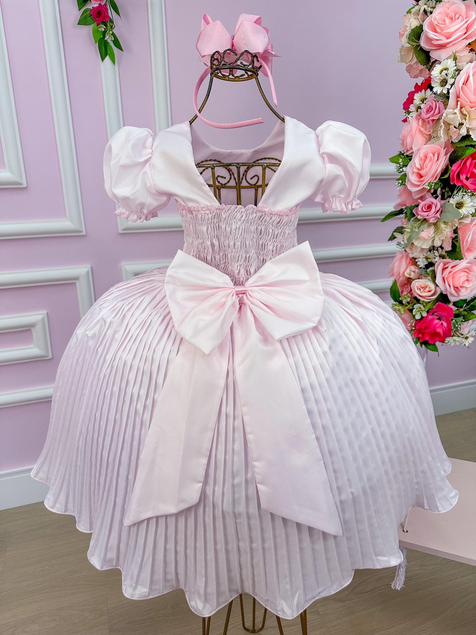 Vestido Lorenzetti Saia Plissada Rosa Bebe - Imagem 4