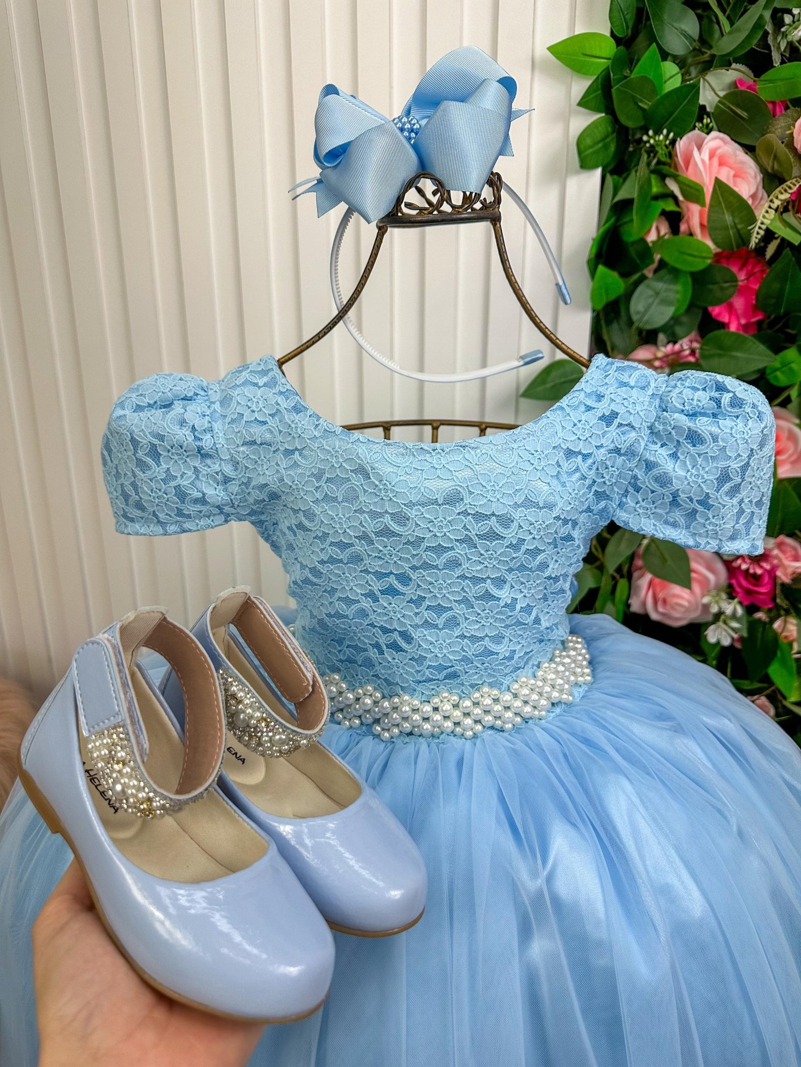 Vestido Enjoy Longo Laura Azul Bebe Rendado - Imagem 2