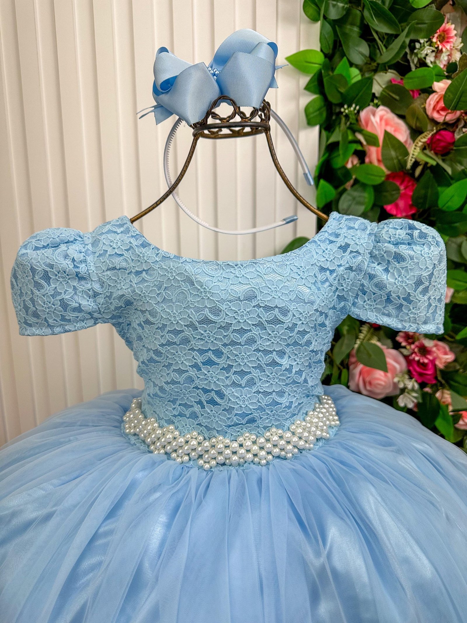 Vestido Enjoy Longo Laura Azul Bebe Rendado - Imagem 3