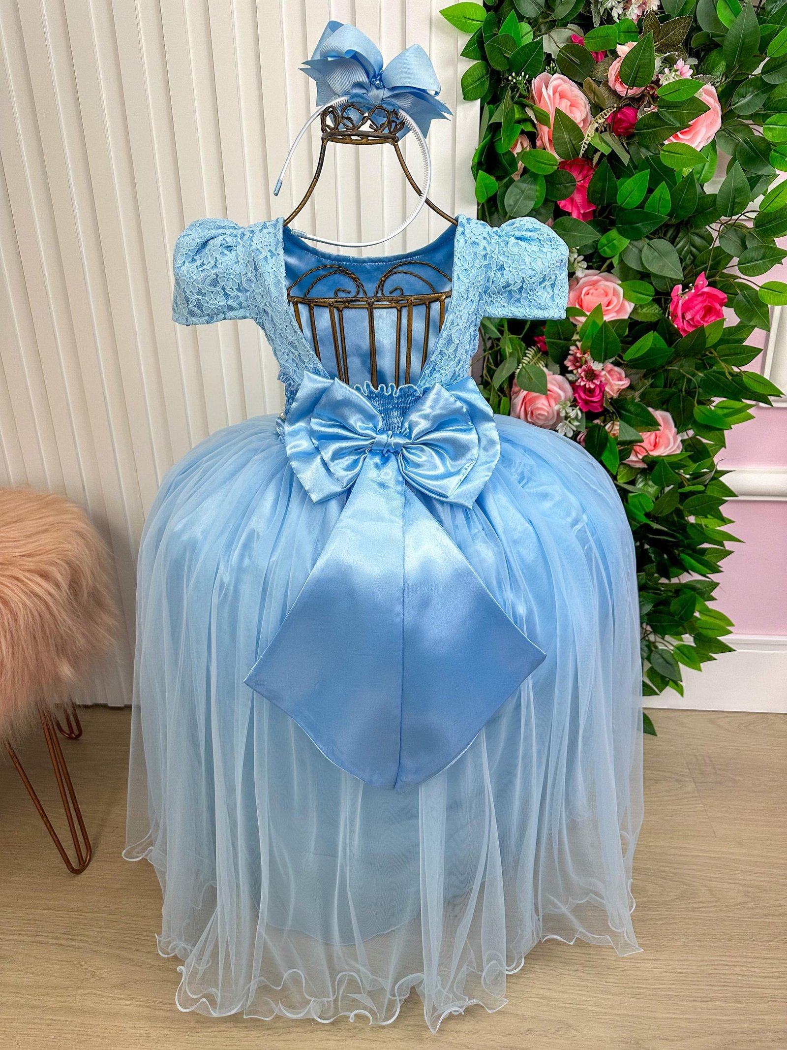 Vestido Enjoy Longo Laura Azul Bebe Rendado - Imagem 4