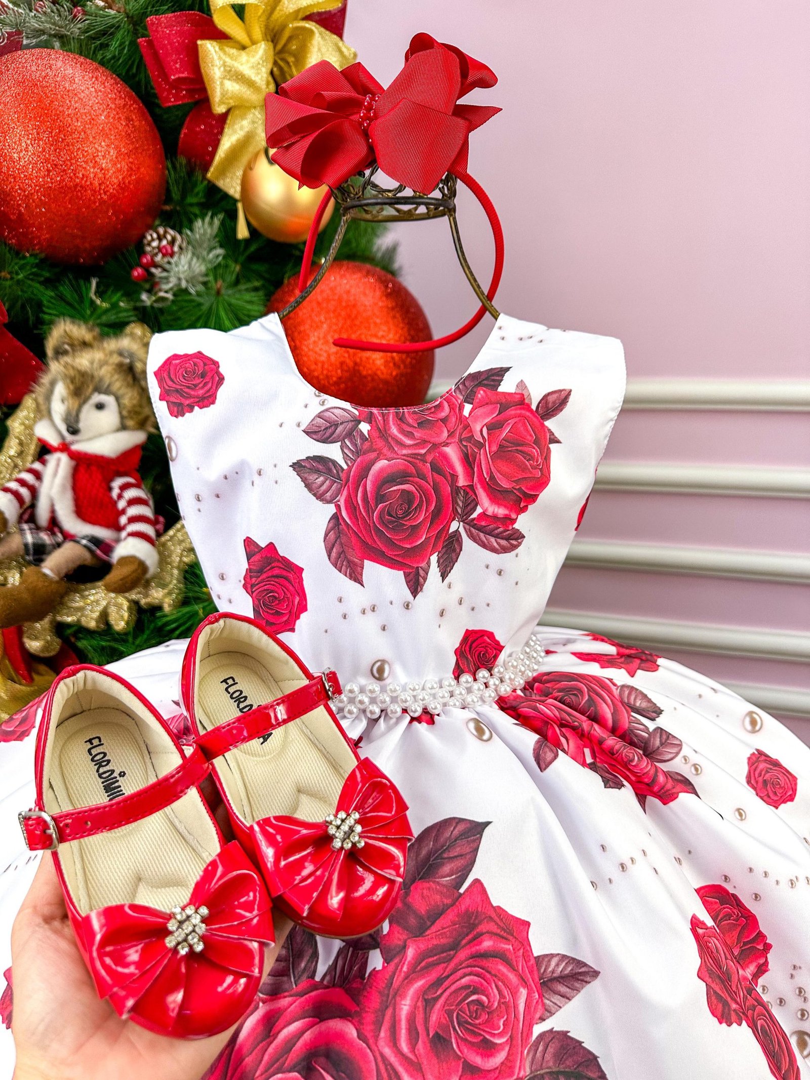 Vestido Giovanella/Giovanela Branco Florido Vermelho - Imagem 2