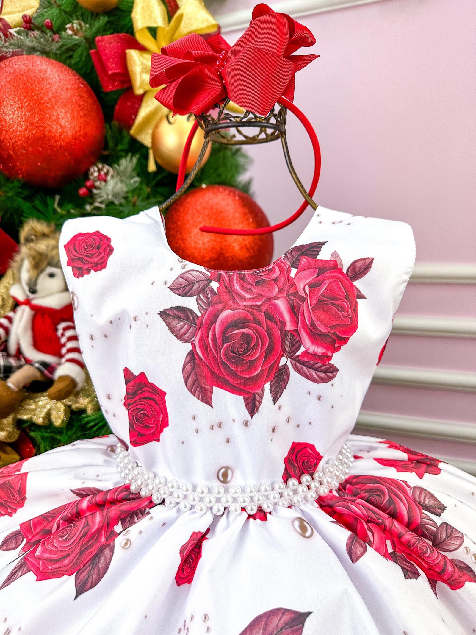 Vestido Giovanella/Giovanela Branco Florido Vermelho - Imagem 3