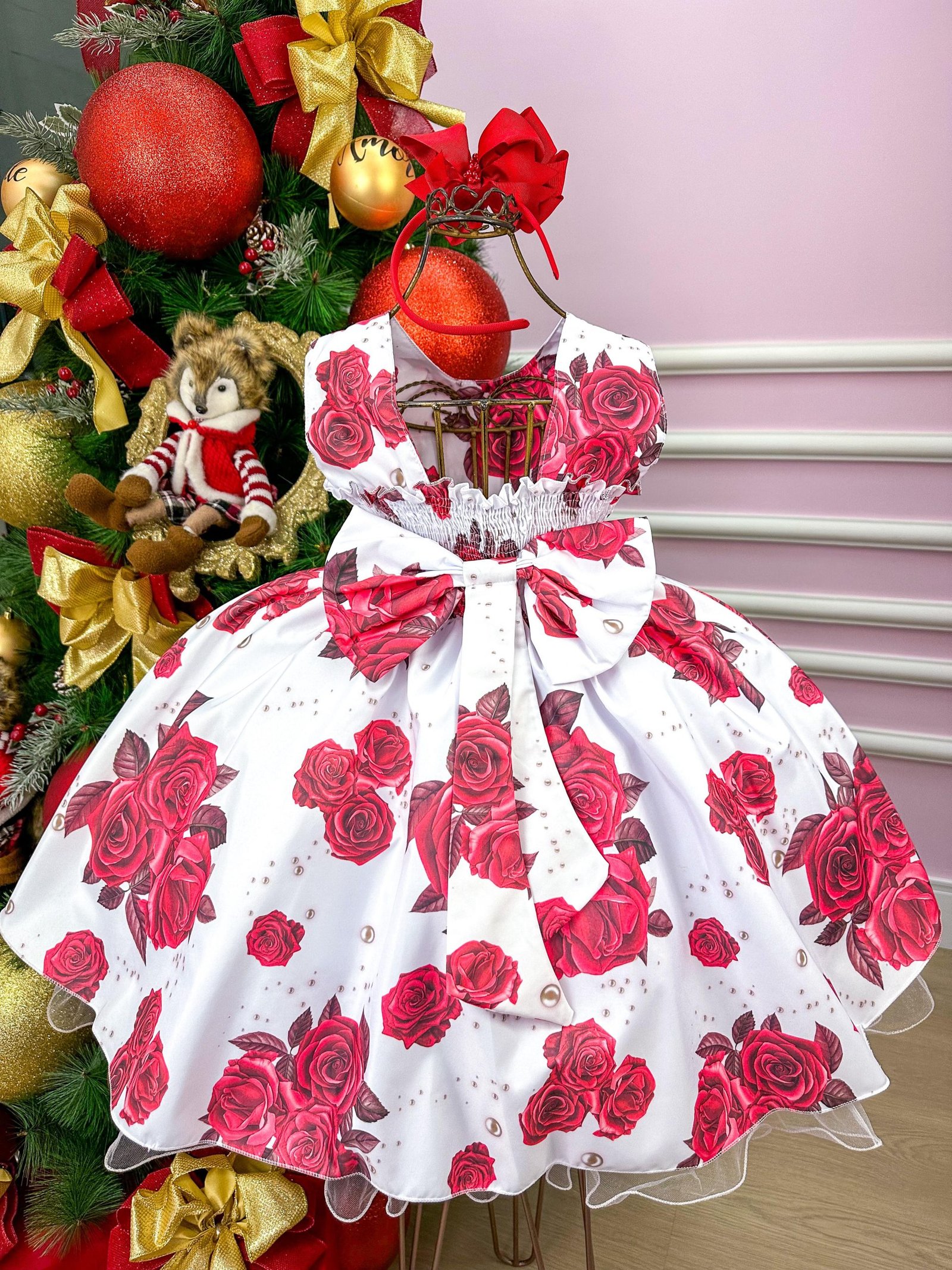 Vestido Giovanella/Giovanela Branco Florido Vermelho - Imagem 4
