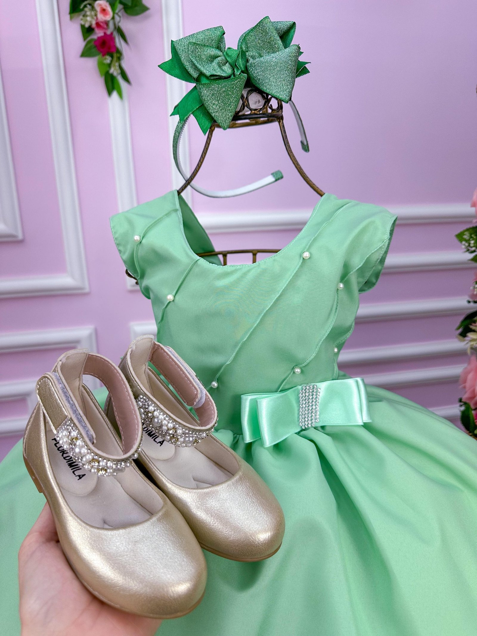 Vestido Belle Fille Lacinho Verde - Imagem 2