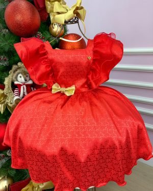 Vestido Banana Club Vermelho Laço Dourado Natal