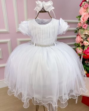 Vestido Menina Bonita Branco Peito Tule