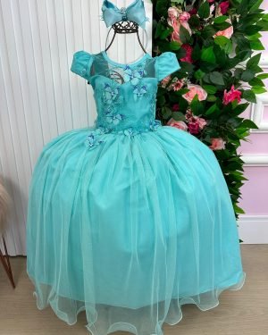 Vestido Vila Lele Longo Jardim Encantado Borboletas Verde Ti