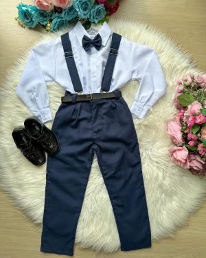 Conjunto Meninos Miss Cherry Leo Suspensorio Azul Petroleo