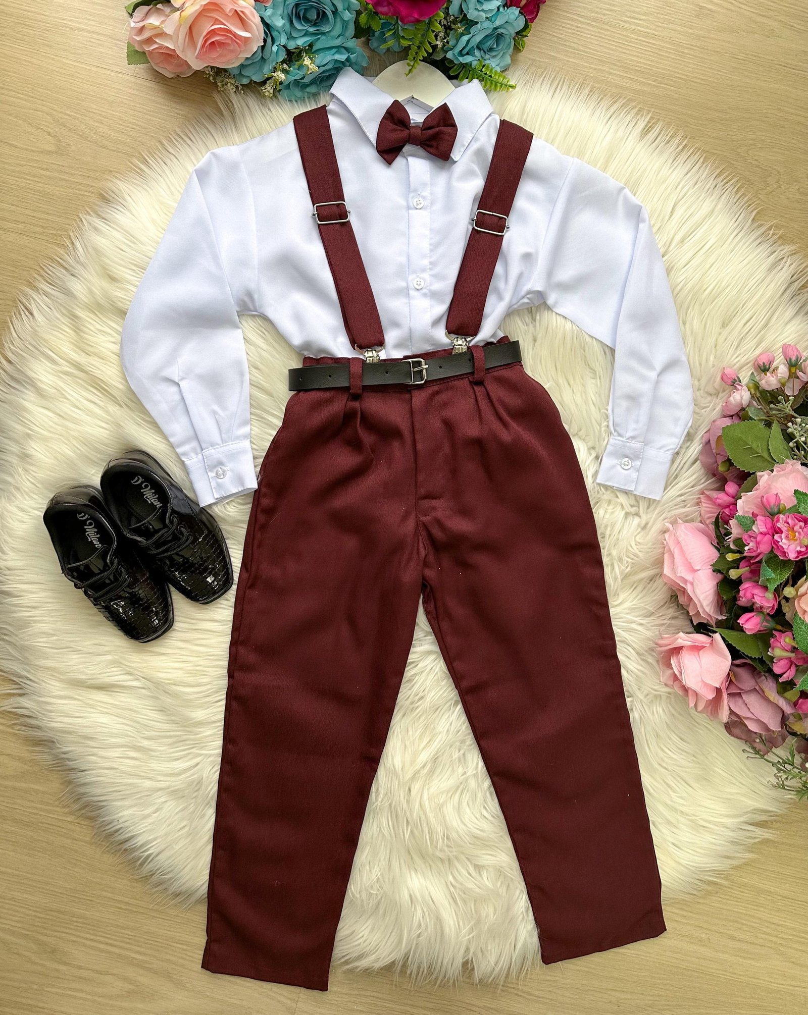 Conjunto Meninos Miss Cherry Leo Suspensorio Marsala - Imagem 5