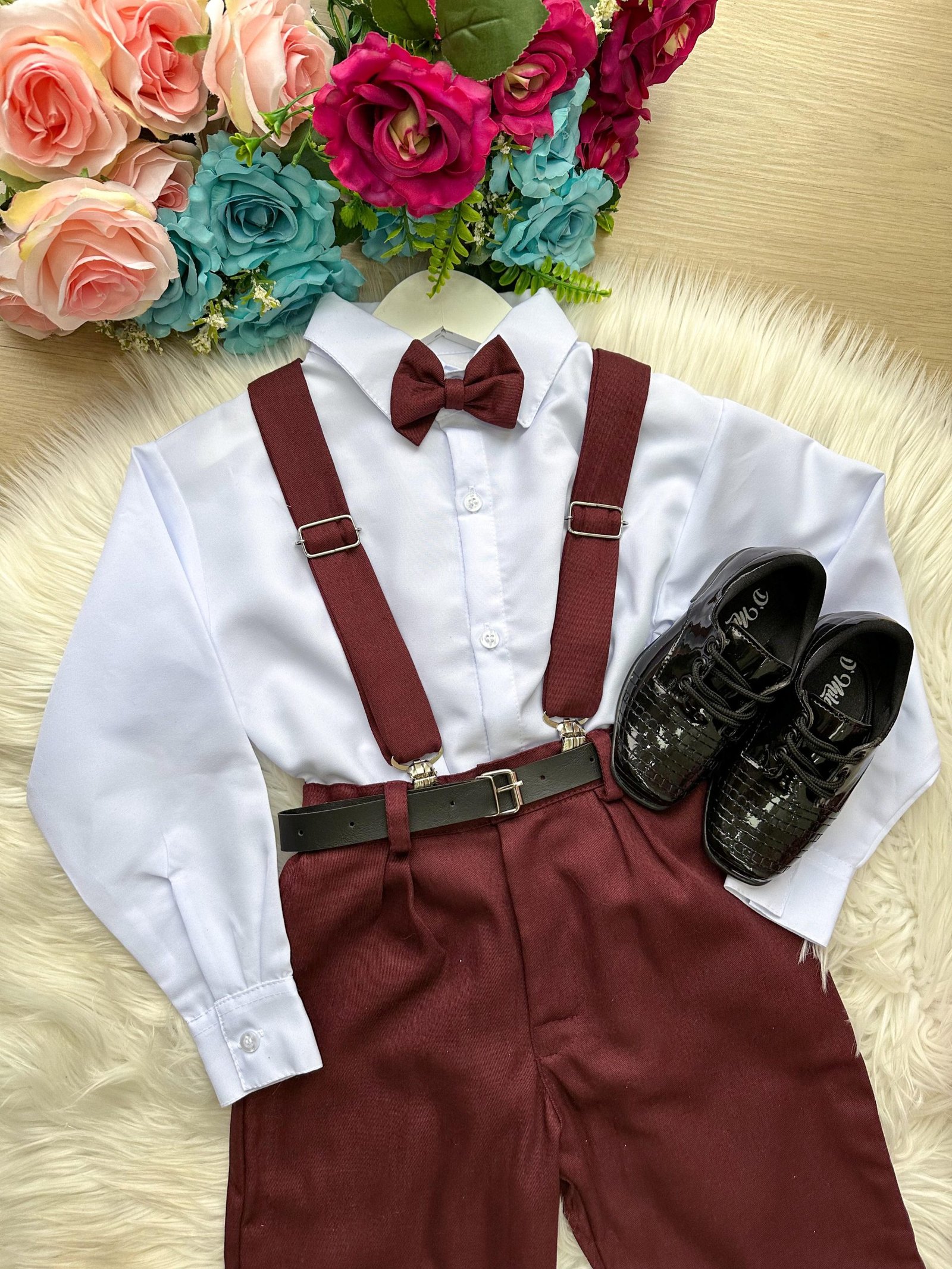 Conjunto Meninos Miss Cherry Leo Suspensorio Marsala - Imagem 6