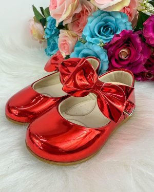 Sapatilha Doce Pe Laço Vermelho Metalizado