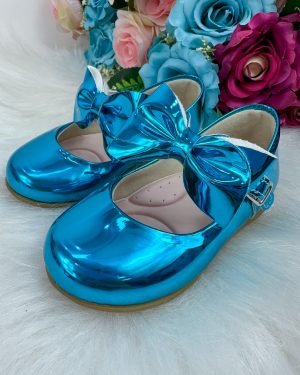 Sapatilha Doce Pe Laço Azul Metalizado