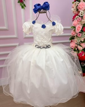 Vestido Lorenzetti Longo Off Detalhes Azul Marinho