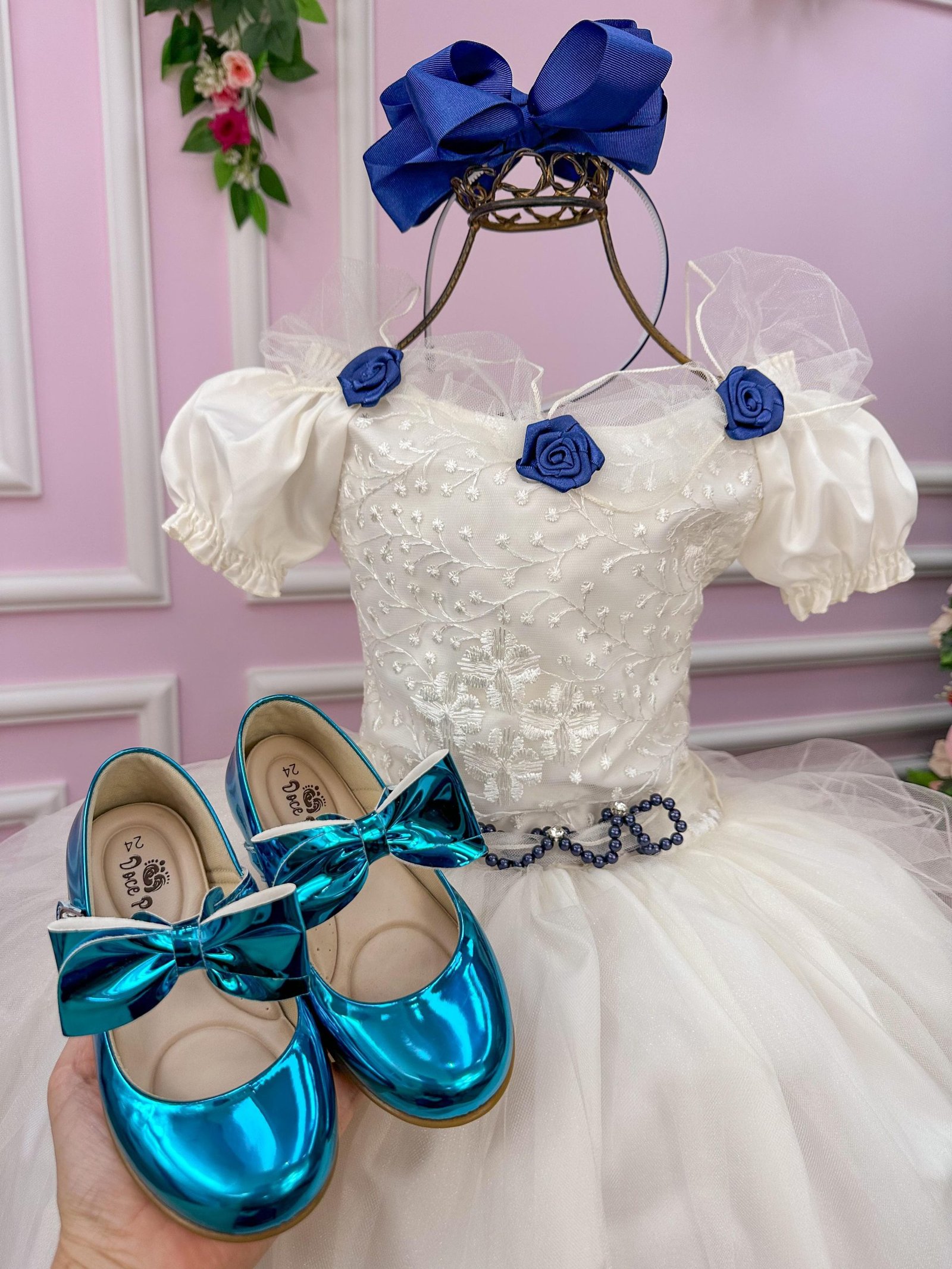 Vestido Lorenzetti Longo Off Detalhes Azul Marinho - Imagem 2