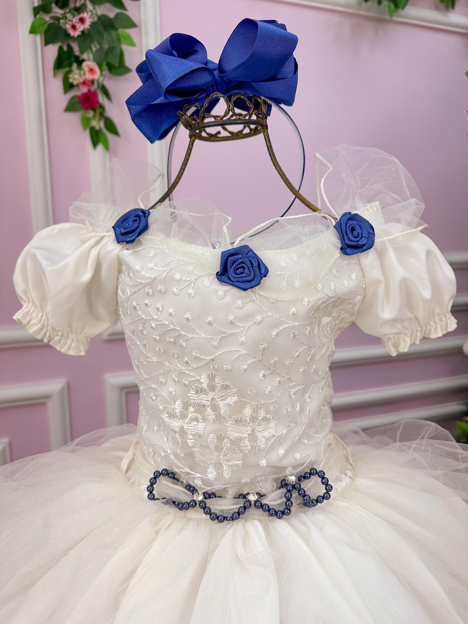 Vestido Lorenzetti Longo Off Detalhes Azul Marinho - Imagem 3