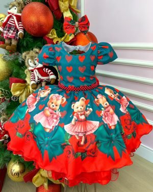 Vestido Mimadine Ursinho Verde Natal