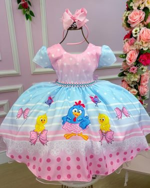 Vestido Infantil Temáticos da Gigi Galinha Pintadinha Azul e