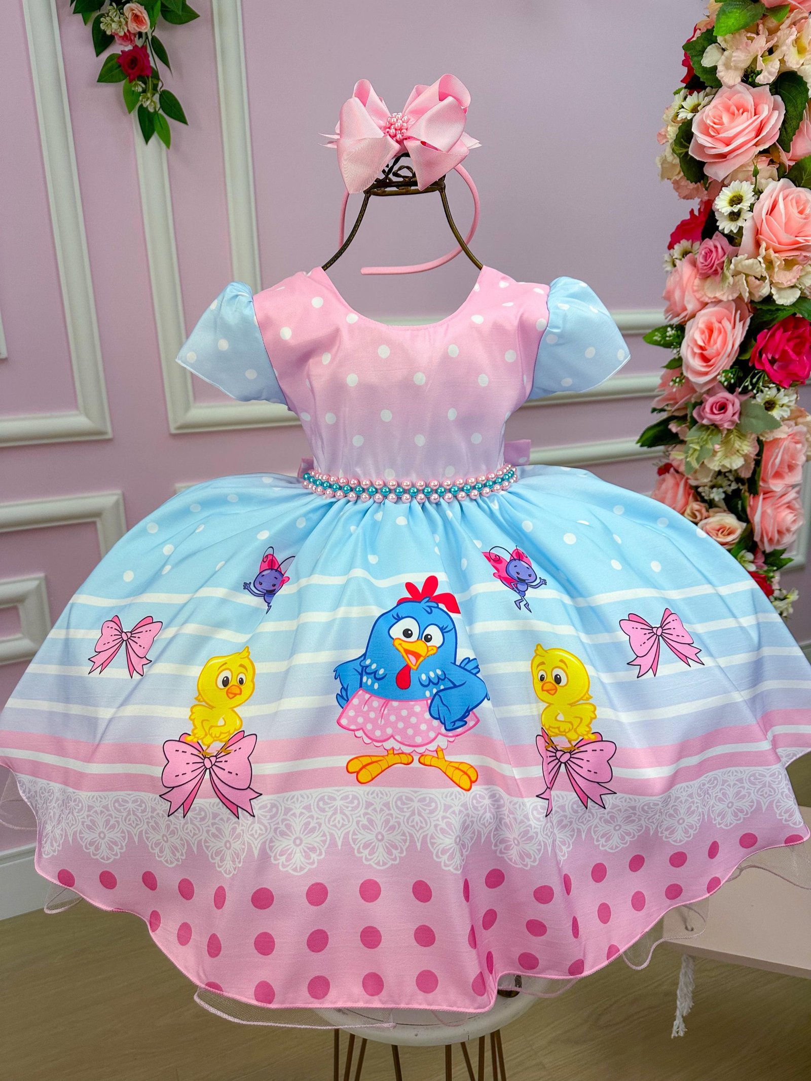 Vestido Infantil Temáticos da Gigi Galinha Pintadinha Azul e
