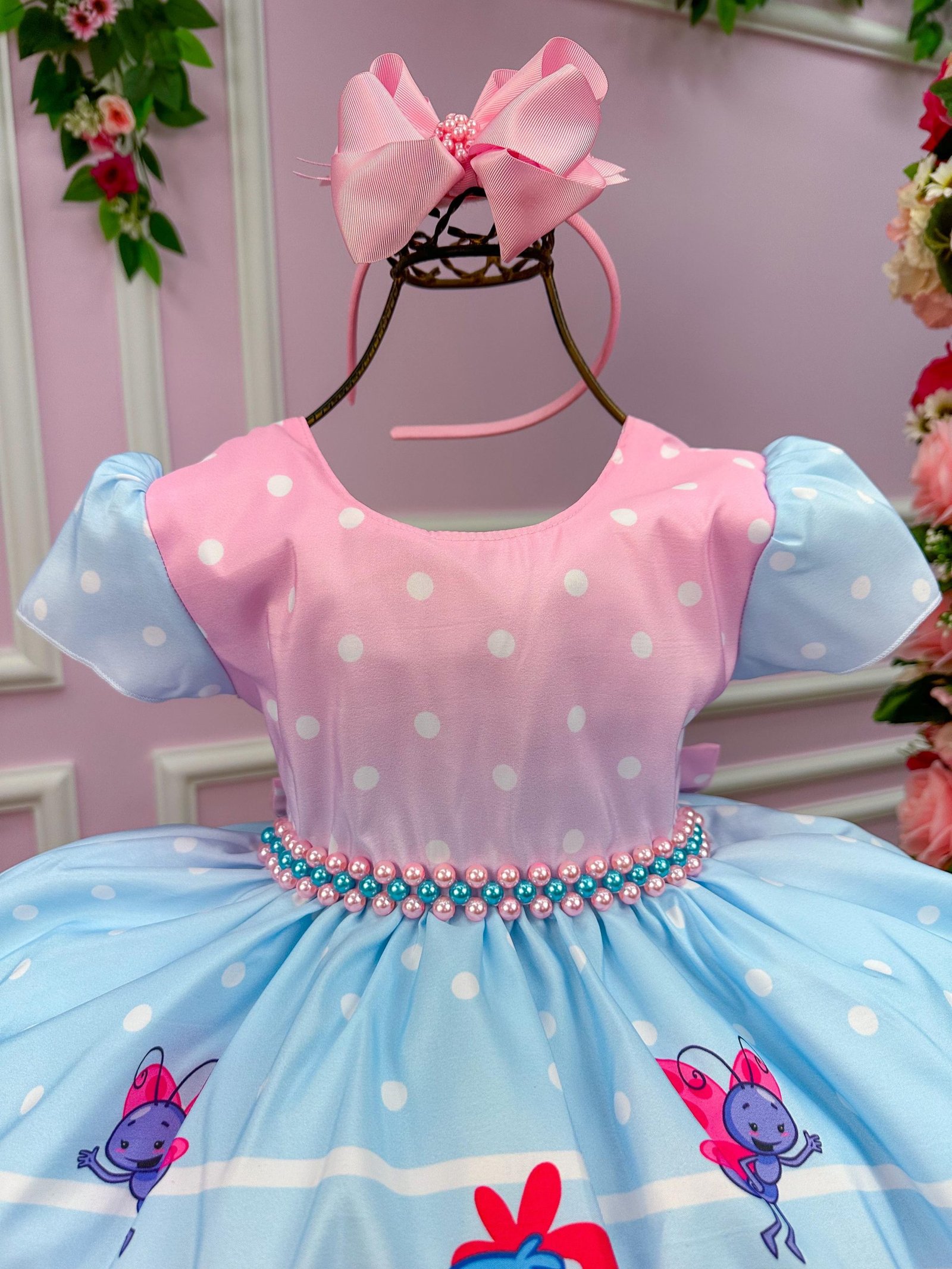 Vestido Infantil Temáticos da Gigi Galinha Pintadinha Azul e - Imagem 3