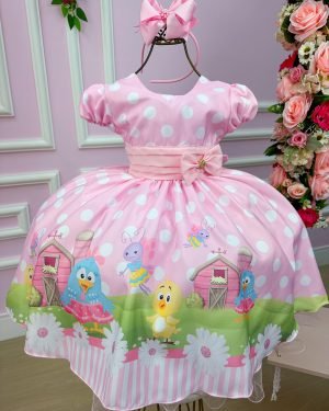 Vestido Infantil Temáticos da Gigi Galinha Pintadinha Rosa