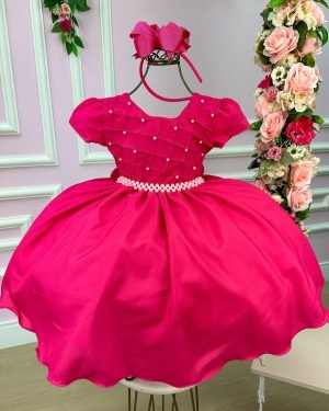 Vestido Ysa Kids Pink Peito Perolas