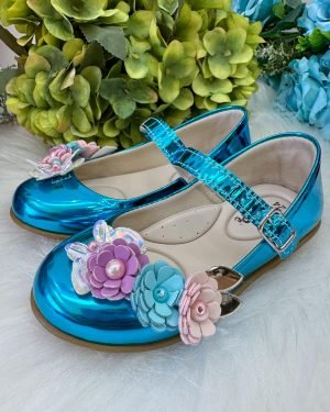 Sapatilha Doce Pe Juju Jardim Encantado Azul Metaliazada