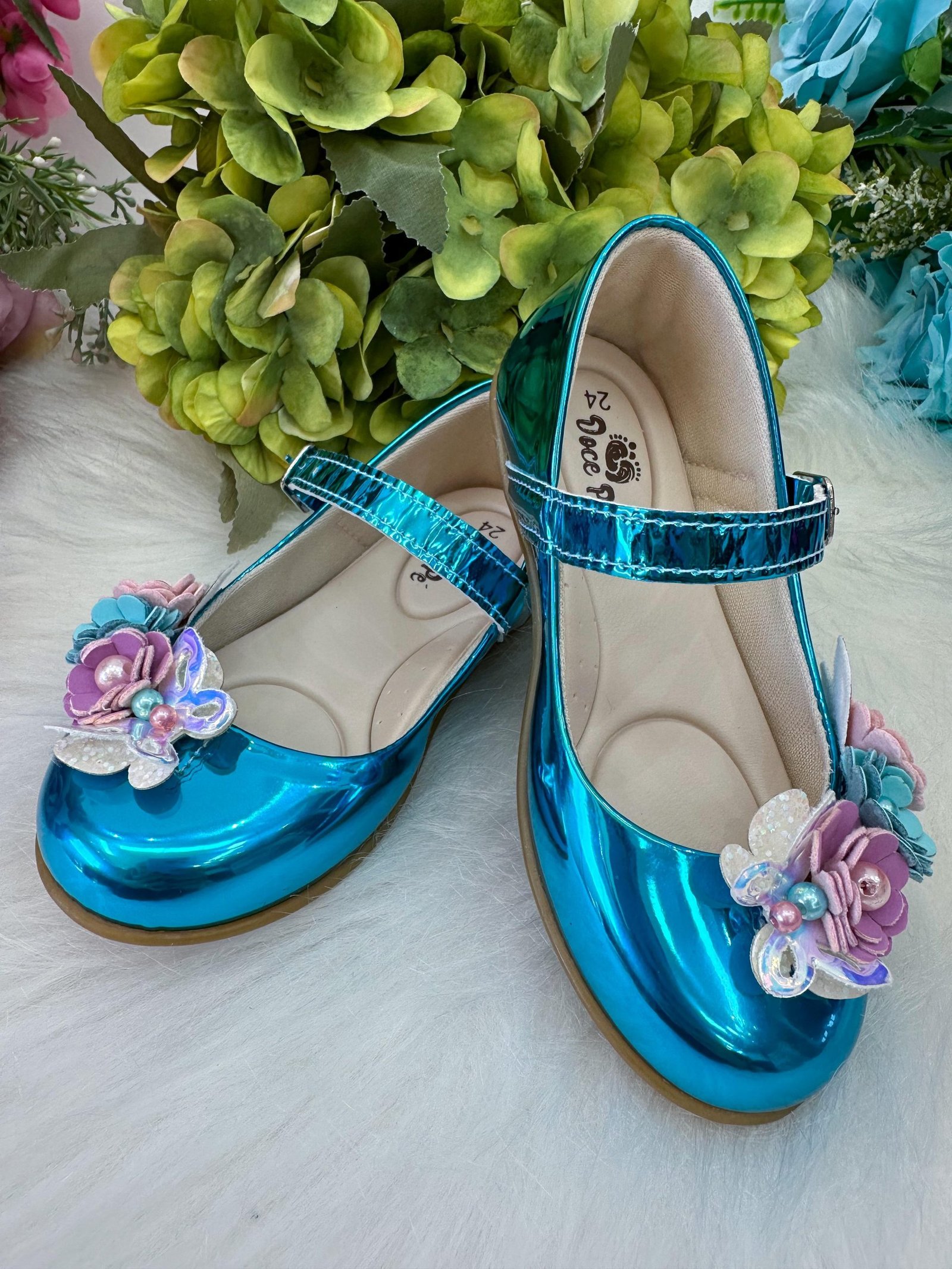 Sapatilha Doce Pe Juju Jardim Encantado Azul Metaliazada - Imagem 2