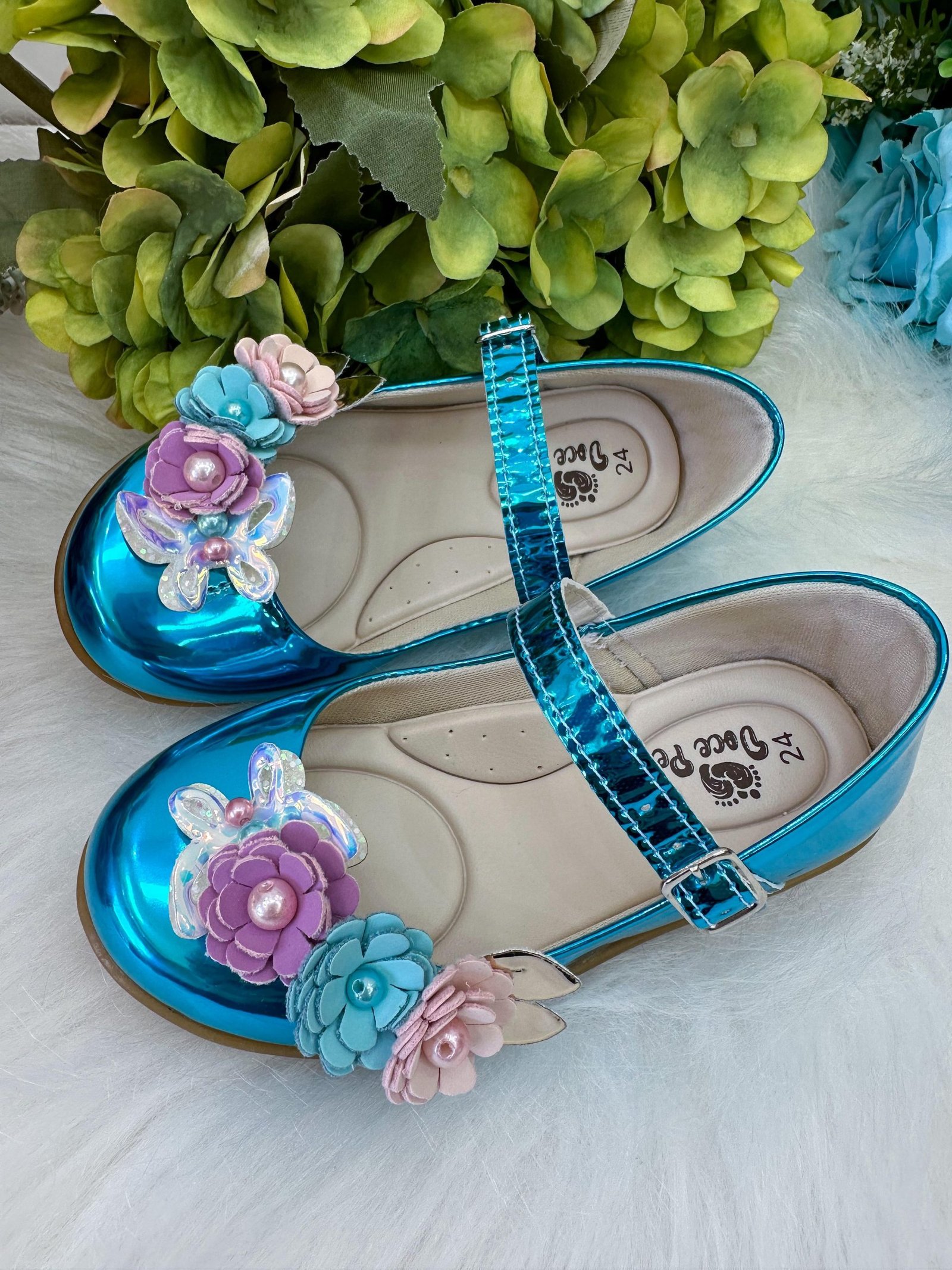 Sapatilha Doce Pe Juju Jardim Encantado Azul Metaliazada - Imagem 4