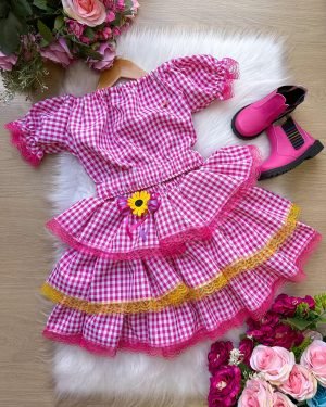 Conjunto Junino Banana Club Luxo Gabriela Xadrez Pink