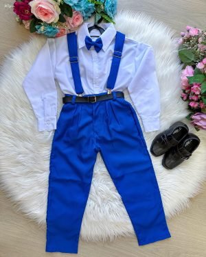 Conjunto Meninos Miss Cherry Leo Suspensorio Azul Royal