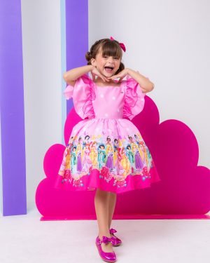 Vestido Temáticos Kids Princesas Disney Rosa