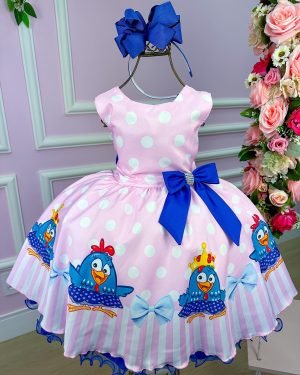 Vestido Tematicos Luxo Galinha Pintadinha Rosa e Azul
