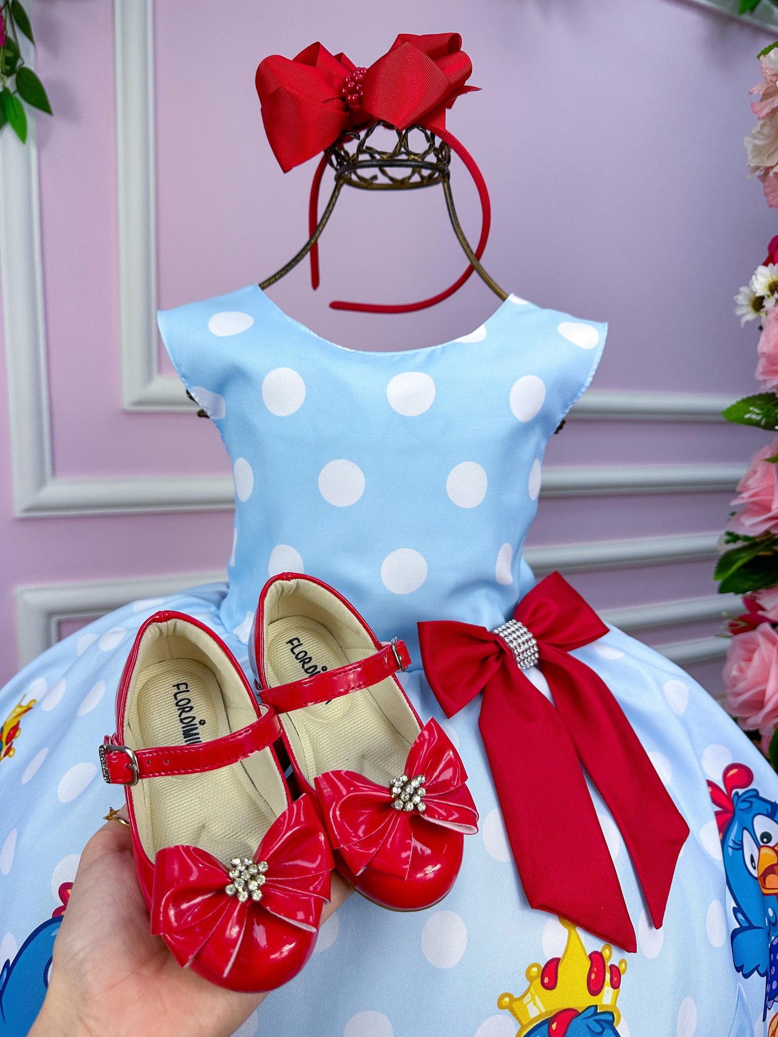 Vestido Tematicos Luxo Galinha Pintadinha Azul e Vermelho - Imagem 2