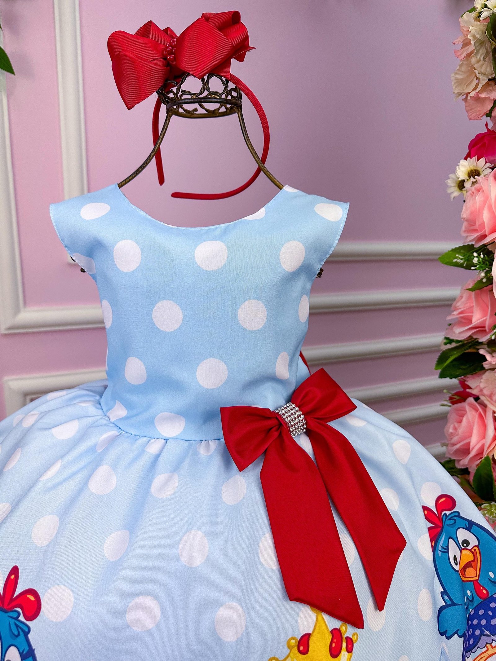 Vestido Tematicos Luxo Galinha Pintadinha Azul e Vermelho - Imagem 3