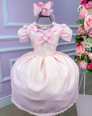 Vestido Miss Sweet Rosa Bebe Lacinhos