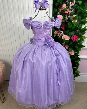 Vestido Marie Longo Manga Princesa Lilas