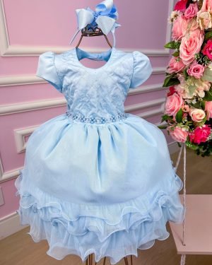Vestido Vila Lele Alana Azul Bebe