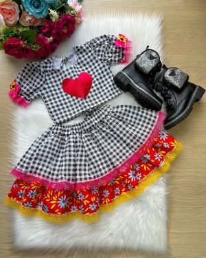 Conjunto Banana Club Madu Xadrez Preto Coração