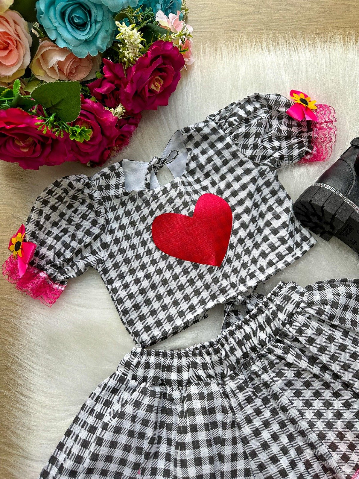Conjunto Banana Club Madu Xadrez Preto Coração - Imagem 2