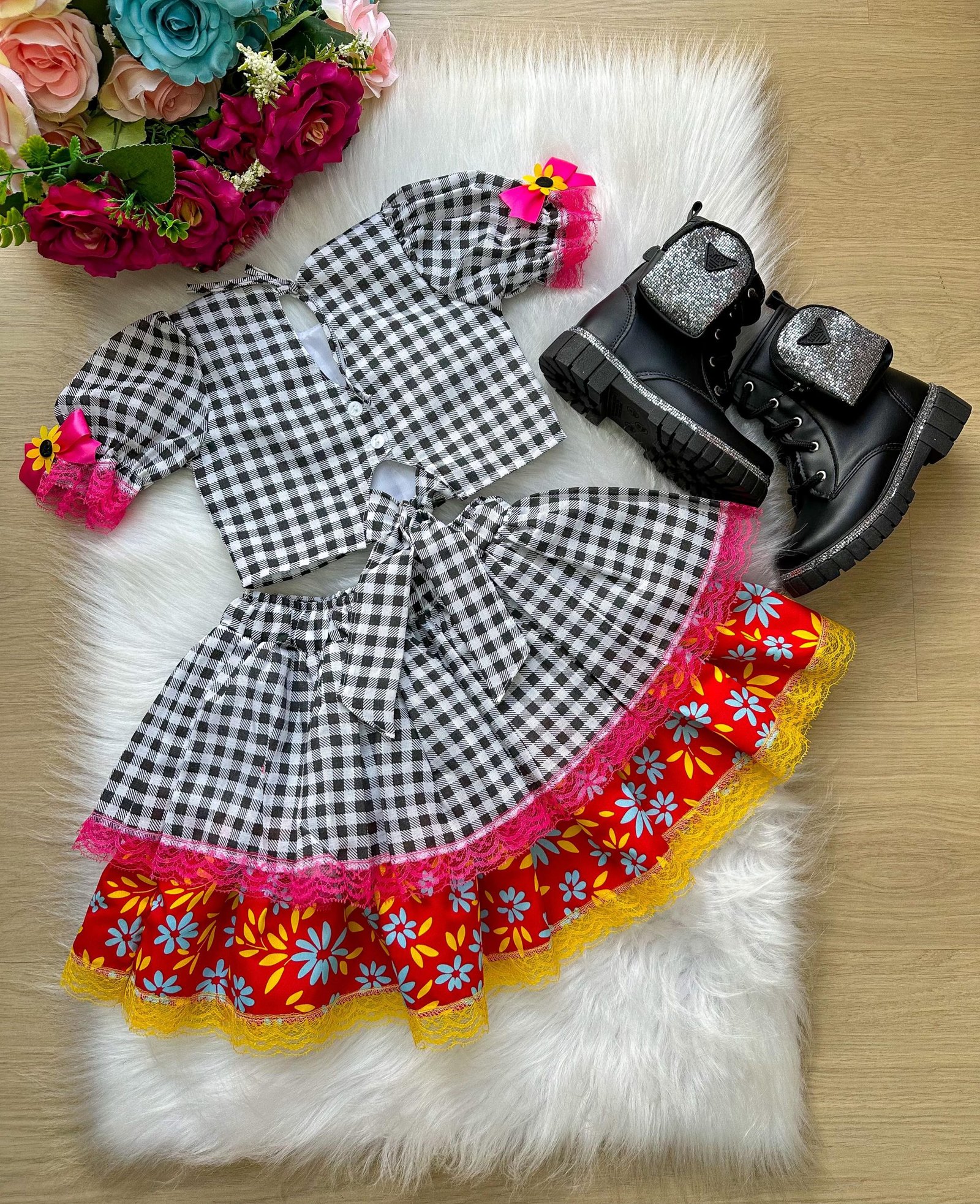 Conjunto Banana Club Madu Xadrez Preto Coração - Imagem 3