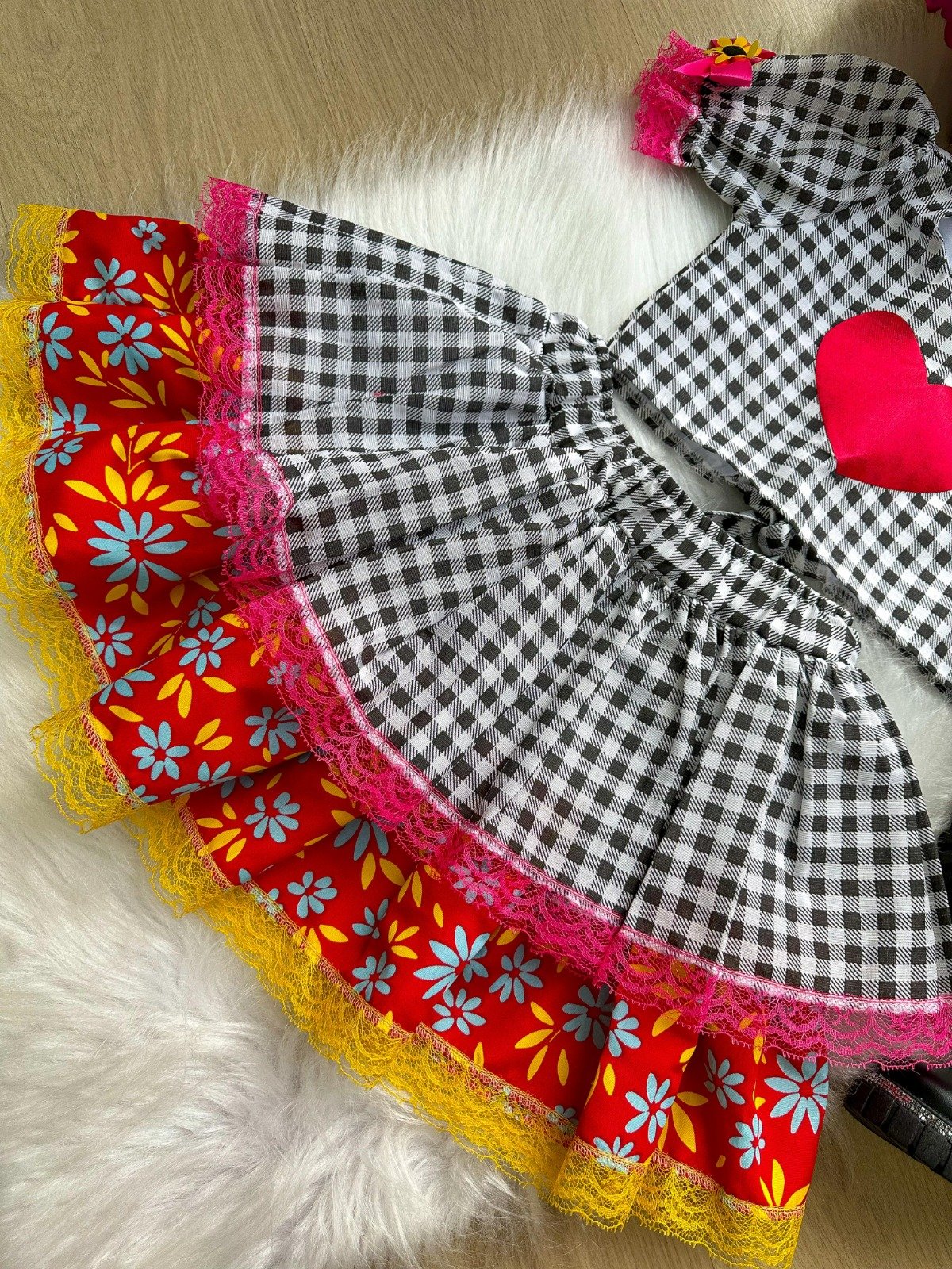 Conjunto Banana Club Madu Xadrez Preto Coração - Imagem 4