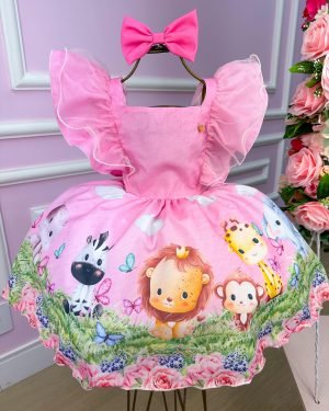 Vestido Temáticos Kids Safari Rosa Bebe