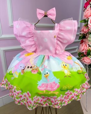 Vestido Temáticos Kids Galinha Pintadinha Rosa Bebe