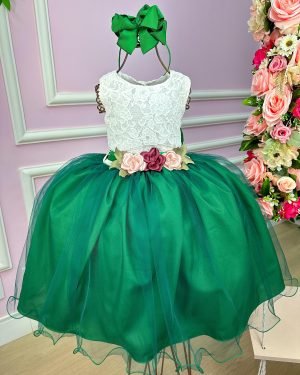 Vestido Juvenil Vila Lele Ivete Peito Off e Saia Verde Bande