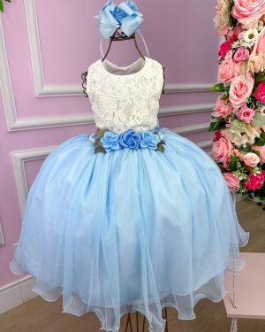 Vestido Juvenil Vila Lele Ivete Peito Off e Saia Azul Bebe