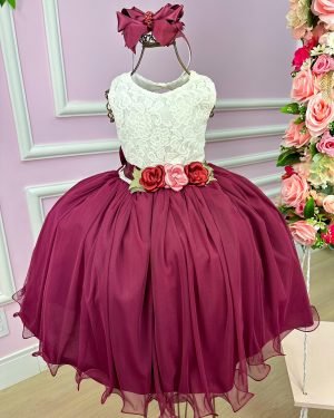 Vestido Juvenil Vila Lele Ivete Peito Off e Saia Marsala