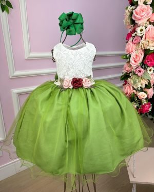 Vestido Juvenil Vila Lele Ivete Peito Off e Saia Verde