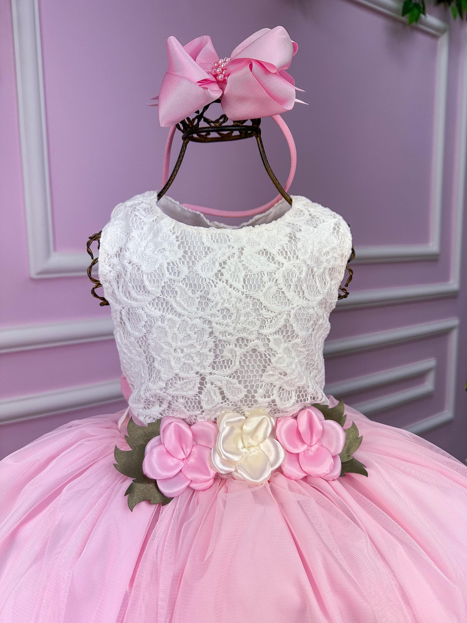 Vestido Juvenil Vila Lele Ivete Peito Off e Saia Rosa Bebe - Imagem 2